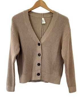 Pact women’s Luxe Knit organic cotton cropped Cardigan S oat beige button NWOT